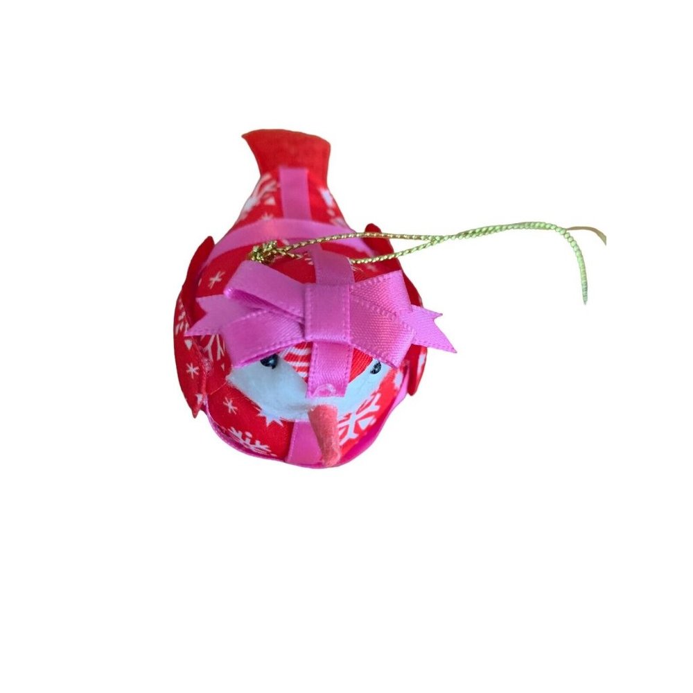 Wondershop Fabric Bird   Christmas Tree Ornament 2022  Gift Wrap Pink Ribbon